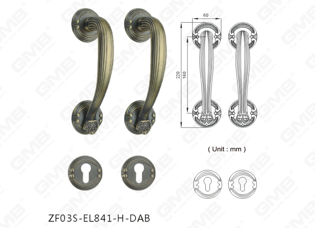 Luxe buitendeur Grote zinklegering klassieke handgreep (ZF03S-EL841-H-DAB)