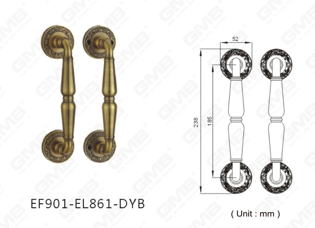 Luxe buitendeur Grote klassieke trekhendel van zinklegering (EF901-EL861-DYB)