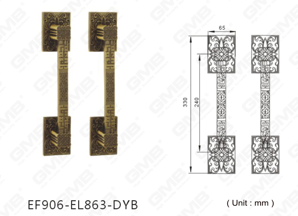 Luxe buitendeur Grote klassieke trekhendel van zinklegering voor schuifdeur (EF906-EL863-DYB)