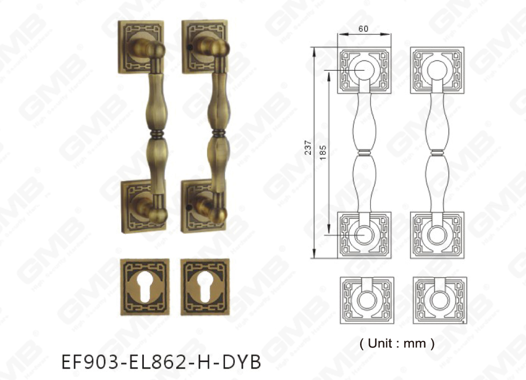 Luxe buitendeur Grote zinklegering Klassieke handgreep Ingebouwde installatie (EF903-EL862-H-DYB)