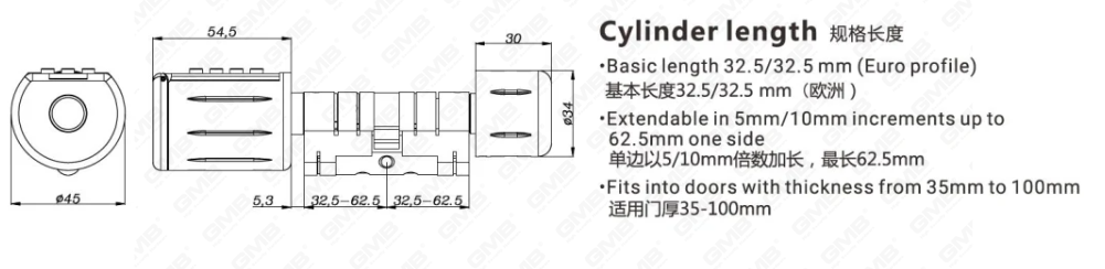 Hoogbeveiliging Multi-unlocking manieren IP66 vingerafdrukwachtwoord keyless wifi digitaal verstelbaar modulair profiel tuya/tt app slimme elektronische deurslotcilinder (5D01)