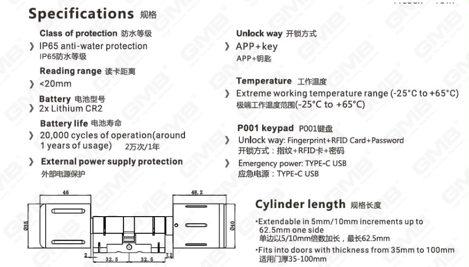 Hoogbeveiliging Multi-unlocking manieren IP65 wachtwoordtoetsenbord keyless wifi digitaal verstelbaar modulair profiel tuya/tt app slimme elektronische deurslotcilinder